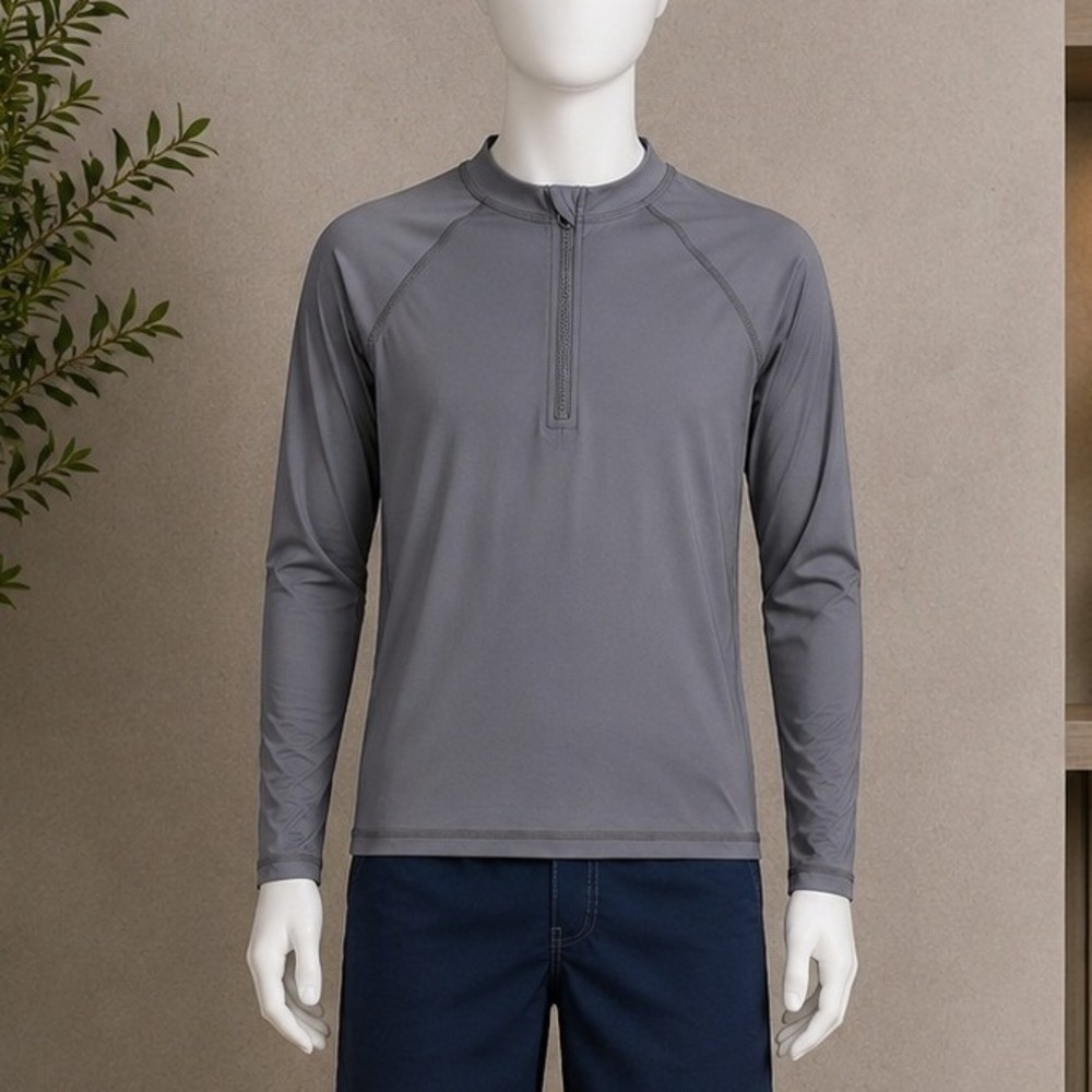 Ocean Gear Boys Rash Guard Long Sleeve Quarter Zip UPF 50+ Grey Size 8